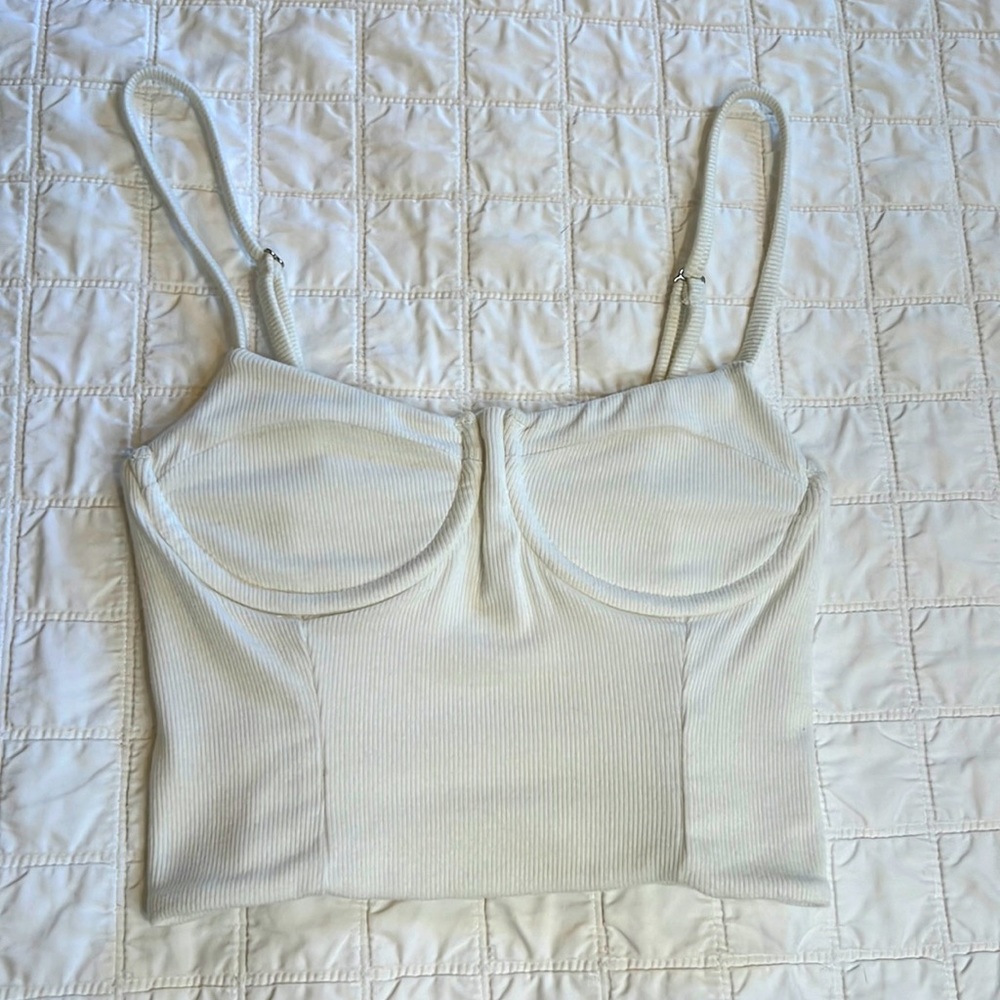 Blue Life Fit WHITE Underwire ribbed crop top Size XS